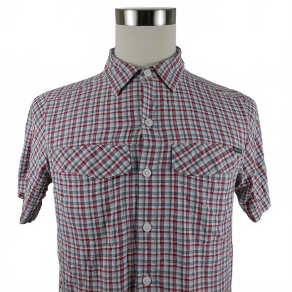 Columbia Mens N Omni Shade Button Up Red Gray Plaid Vented Shirt S - Picture 1 of 11